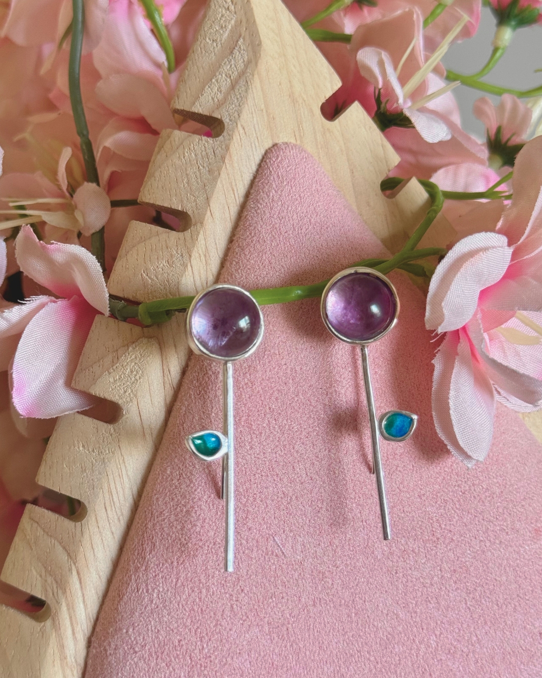 brinco flor de ametista